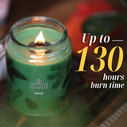 Pine Candle - Large 22oz Glass Jar with Wooden Wick 130 Hours Burn Time - Decorated Jar Within a Presentation Gift Box and Protective Shipping Box