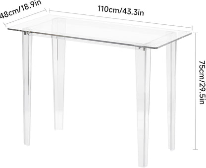 Acrylic Desk, Modern Study Table for HomeOffice-Extended Surface Multi-Purpose Console & EntrywayTable, Sturdy Lightweight Design (42.5-inch, Transparent)