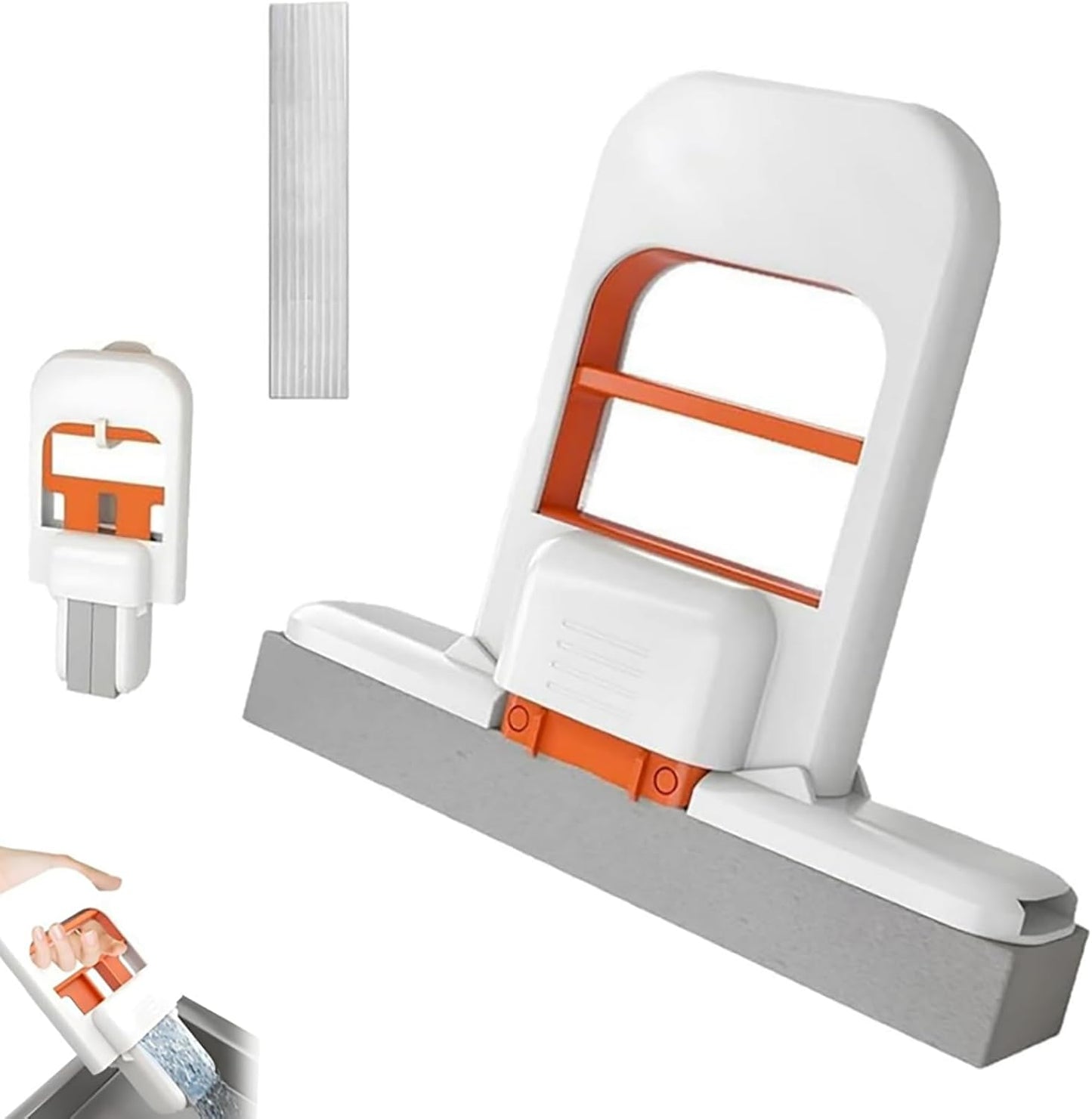 Mini Foldable Desktop Mop, Sponge Mop Wet and Dry Use Cleaning System, Self-Squeeze Small Mop for Bathroom Kitchen Desktop Glass Living Room Car (Orange, 1pcs)