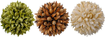 3.5inch Decorative Balls Bowl/Tray &Floral Orb/Ball with Dried Potpourri, Artificial Decorative Balls for Vase Bowl Filler Table Decor for Home,Spa,Reiki, Set of 3