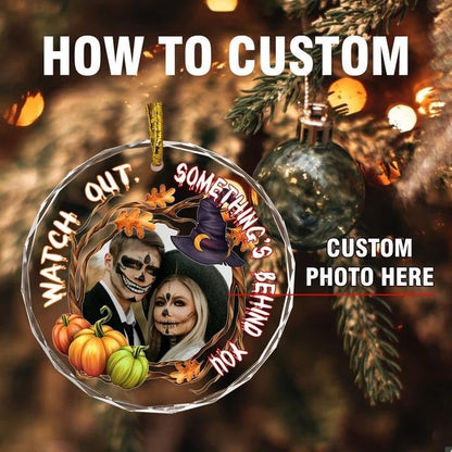 Custom Crystal Ornament, Personalized Halloween Couples/Family Photo Ornament, Halloween Spooky Glass Hanging Decor, Spooky Pendent, Ghost and Pumpkin Hanging Gifts