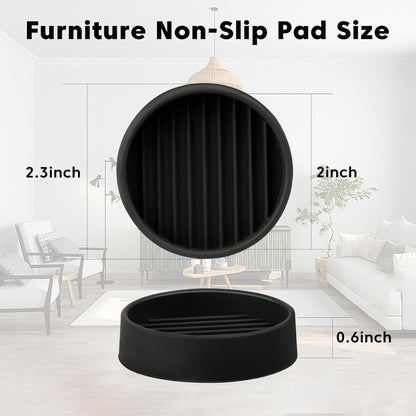 Rubber Non-Slip Furniture Pads Furniture Casters Cup Floor Protector for Bed Sofa Table and Chair Stopper (Pack of 8,Black 2" x 2" Round)