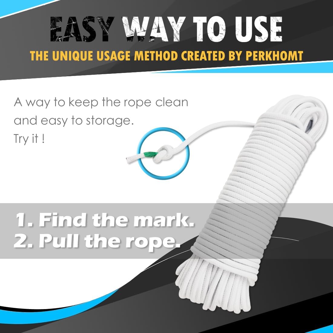 PerkHomy Cotton Rope 3/16" (5mm) 100 ft Multi Purpose Utility Diamond Braided Cord, Natural Cotton for Clothes Line Camping Crafting Flag Pole, Blue