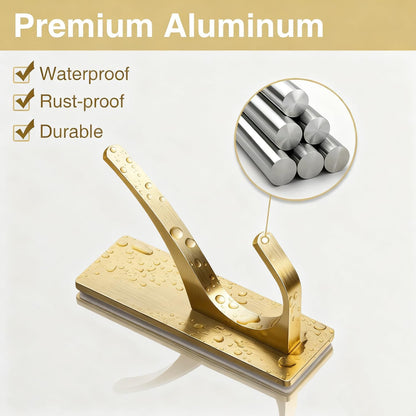 10 Pack Self Adhesive Coat Hooks for Hanging, Heavy Duty Stainless Double Wall Hook for Towel, Backpack, Hat, Sturdy Metal Hanger for Bathroom, Bedroom, Door, Wall Mounted, Brushed Gold