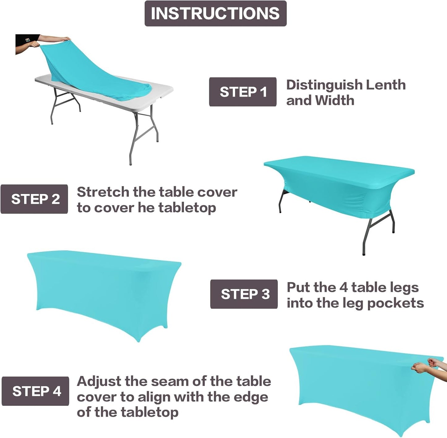 IVAPUPU 6FT Table Cloth for Rectangular Fitted Events Stretch Blue Mist Table Covers Washable Cover Spandex Tablecloth Protector for Party, Wedding, Cocktail, Banquet, Festival