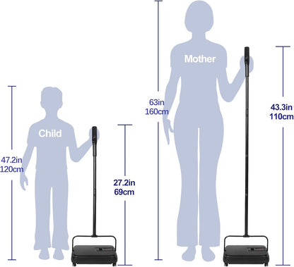 Eyliden Carpet Sweeper, Mini Size Lightweight Hand Push - No Noise, Non-Electric, Easy Manual Sweeping Only for Carpet Cleaning (Black)