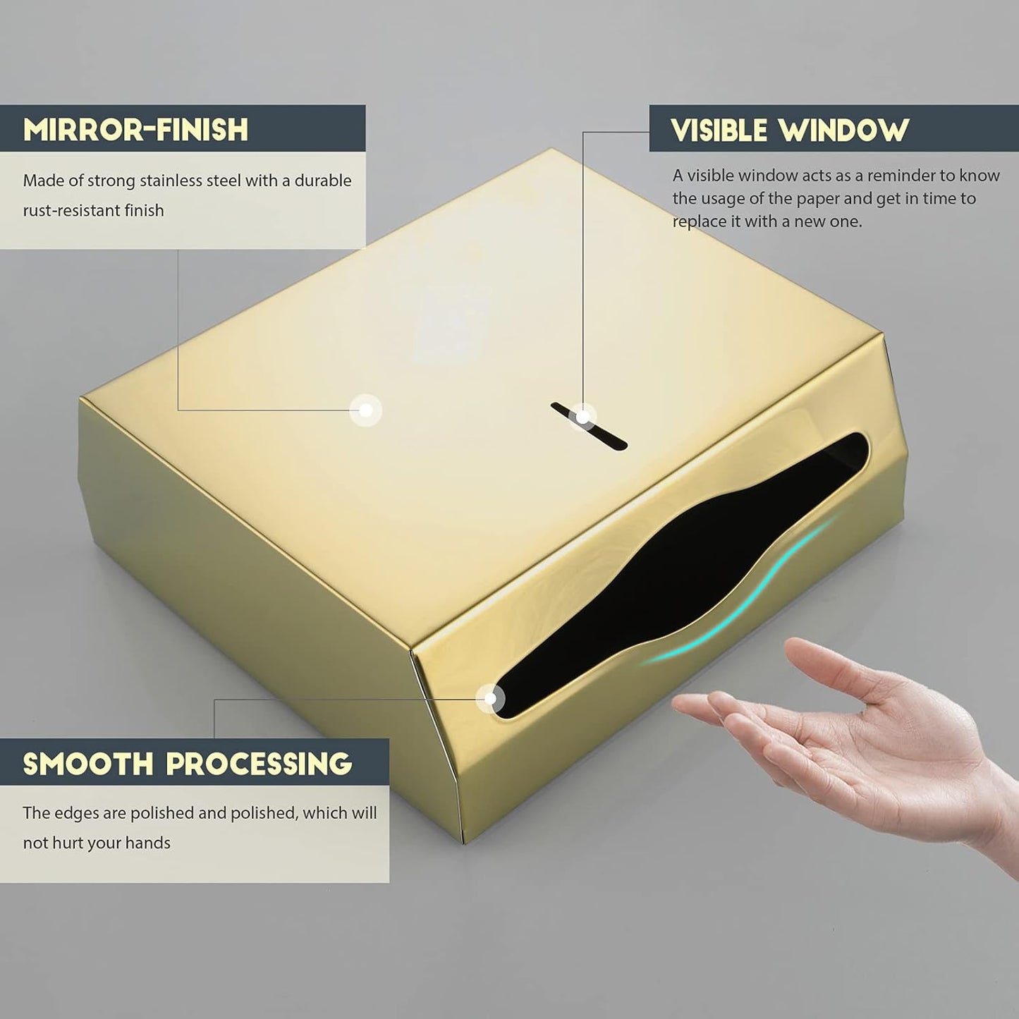 Wall Mounted Stainless Steel Paper Towel Dispenser with Lock, Polished Mirror Finish, Fits C-Fold, Tri-Fold and Multi-Fold Hand Towels, Commercial Restroom & Bathroom Use