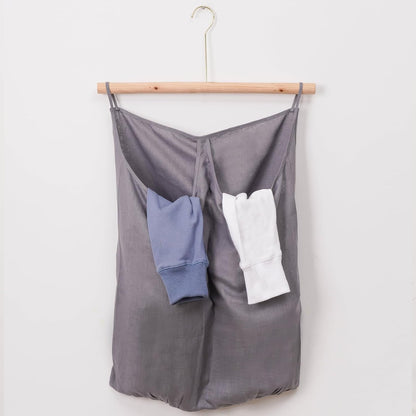 100% Pure Linen Dual Hanging Laundry Bag with 2 Deep Pocket and 2 Side Zipper 20x27in, Over The Door Laundry Hamper Space Saving Hampers for Dirty Clothes Home Travel, Grey