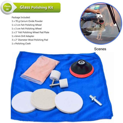 9pcs/Set Glass Polishing Kit,Deep Scratch Remover with Towel Car Polish Pad Cerium Oxide Powder Felt Polishing Wheel Set for Windscreen and Glass(Size:9pcs/Set)