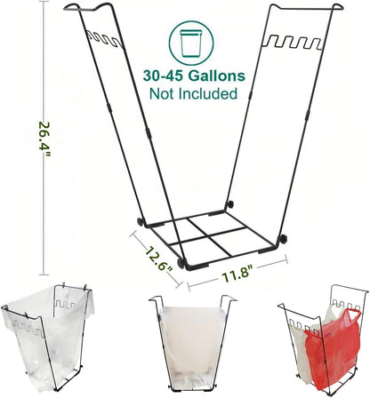 Garden Trash Bag Holder - Outdoor Leaf Bag Support Stand Multi-Use Metal Garbage Bag Holder Frame Holds 30-45 Gallons Bag for Leaves, Camping, Yard Weeding, Lawn Party(2PCS)