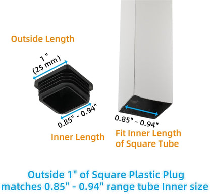 Furnigear Plastic Plugs Tubing End Cap Chair End Caps Outside Bottom Tubing Caps Square Furniture Sliders Glides Black (40, Fit 0.85-0.94" Square Tube Inner Size)