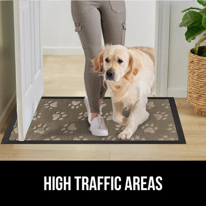 GORILLA GRIP 100% Waterproof All-Season WeatherMax Doormat, 47x35, US Designed Natural Rubber, Stain and Fade Resistant, Low Profile Indoor Outdoor Door Mats, Easy Clean Patio Mat, Tan Pawprints