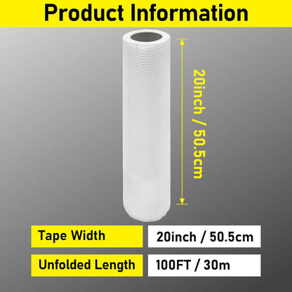 20" 100 Feet Drywall Joint Tape, Self-Adhesive Encrypted Fiberglass Drywall Repair Mesh Tape for Wall Cracks and Seam Patch