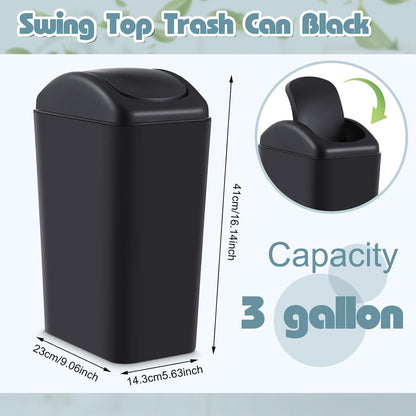 Hoolerry 4 Pcs 3 Gallon/12 Liter Small Trash Can Plastic Kitchen Garbage with Lid Small Trash Bin for Bathroom Office Bedroom Kitchen Waste Outdoor (Black)