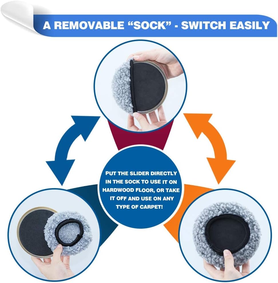 Furniture Sliders, Multi-Surface Furniture Movers Sliders for Carpet and Hardwood Floors, 4 Pack 3 1/2" Moving Pads and 4 Hardwood Socks, Slide Furniture on Any Surface Easily!