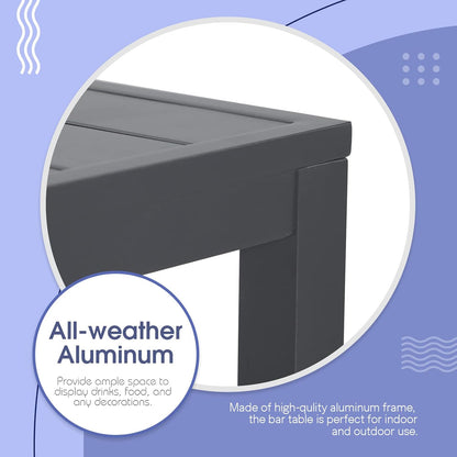 Soleil Jardin Bar Table High Top Table with All-Aluminum Frame Rectangular Pub Table for Indoor & Outdoor Use, Easy Assembly & Low Maintenance, Dark Grey