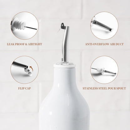 famiware Milkyway 16oz Ceramic Olive Oil Dispenser Bottle, 1 Piece Oil Dispenser for Kitchen with Stainless Steel Pourers, Suitable for Storage Vinegar, Soy Sauce, Coffee Syrup, Liquids, Light Gray