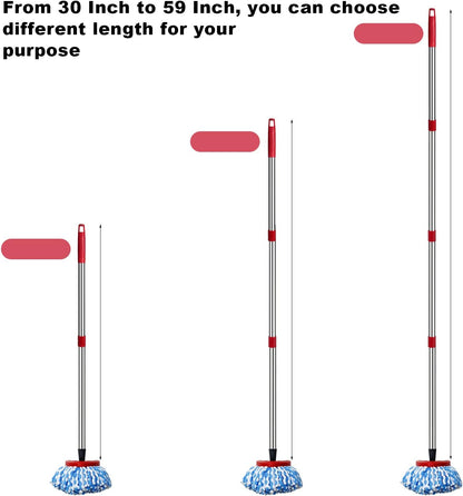 Spin Mop Replacement Handle - 4 Section Mop or Broom Handle/Stick Compatible with O Cedar Spin Mop Refills and Brooms, 30" to 59", Germany Screw Joint (Mop Head Not Included)