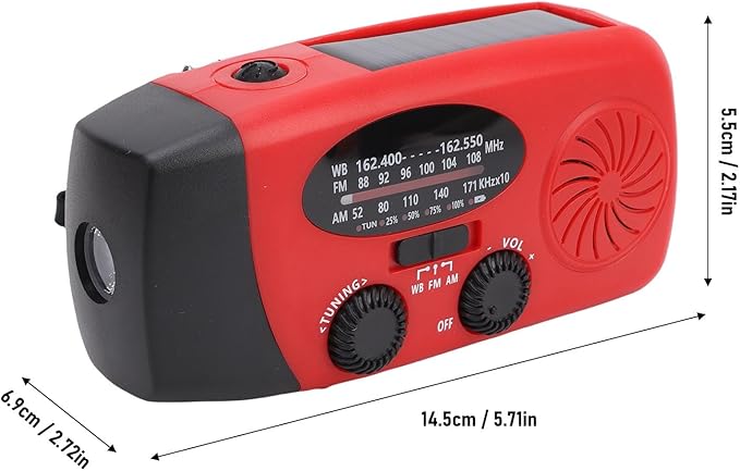 Emergency Radio, NOAA Weather Alert, LED Flashlight, 3 Power Source Emergency Radio Hand Crank, Solar and Battery Powered for Outdoor Emergency Preparedness and Camping