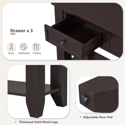 Farmhouse Modern Console Table 55.4-Inch Entryway Sofa Table with Drawers & Storage Shelf for Living Room Hallway Entrance, Dark Coffee