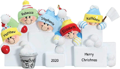 3D Snowball Fight Family of 5 Ornament 2025 Personalized Family Christmas Ornaments 2025 | Snowman Winter Holiday Personalized Tree Ornaments for Grandchildren, Siblings & Grandkids of Five Ornament