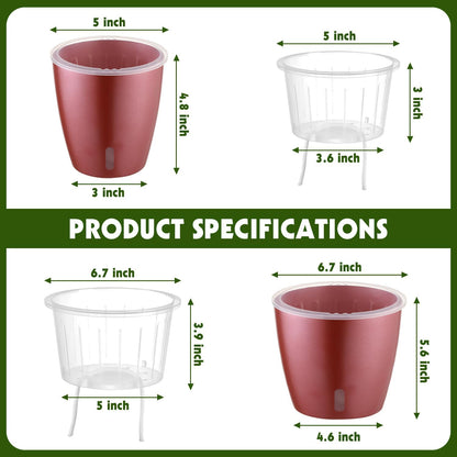 Self Watering Pots for Indoor Plants, 6-Pack 5'' Self Watering Planter with Drainage Holes, Small African Violet Pots with Water Indicator, Clear Wick Orchid Pot, Rose Gold