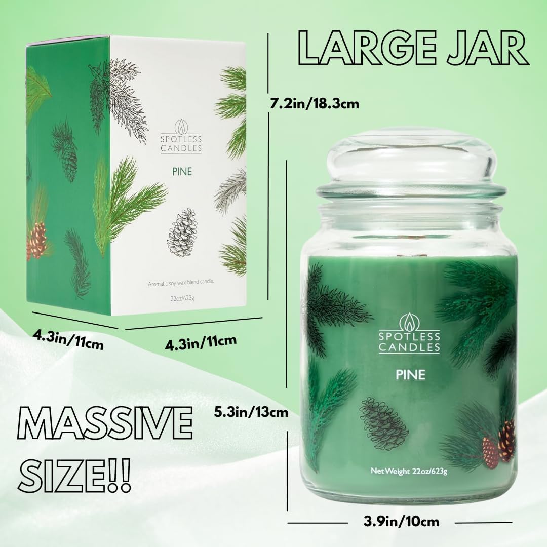 Pine Candle - Large 22oz Glass Jar with Wooden Wick 130 Hours Burn Time - Decorated Jar Within a Presentation Gift Box and Protective Shipping Box