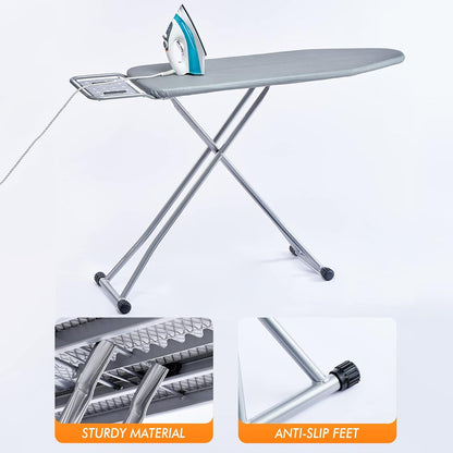 Ironing Board, Heat Resistant Cover Iron Board with Steam Rest, Non-Slip Foldable Ironing Stand. Heavy Sturdy Metal Frame Legs Iron Stand(13 * 34 * 53 Inches) (Silver Gray)