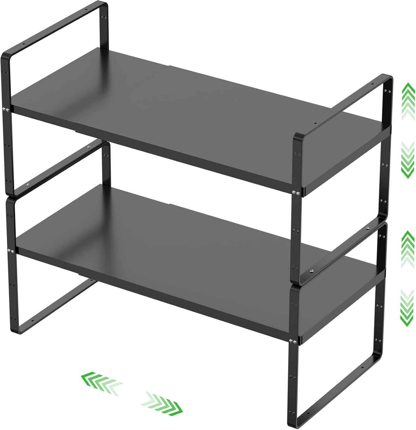 Expandable Cabinet Storage Shelf Stackable Organizer Rack for Kitchen Bathroom Pantry Spice Cupboard Countertop Home Office Desk Heavy Duty Nonslip Black Large 2 Pack