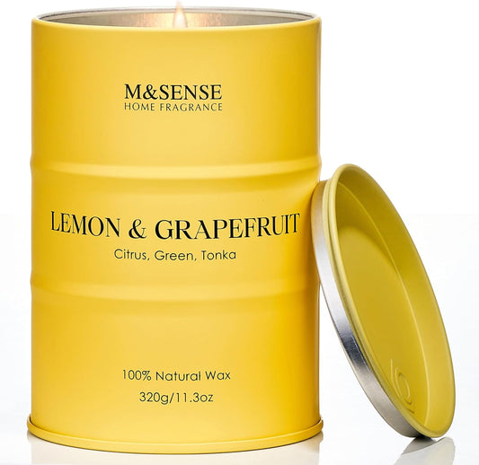 M&SENSE Lemon Candle,Summer Grapefruit Scented, Lemon Soy Candles 11.3oz 70 Hour Slow Burning, Limoncello Highly Scented Citrus Candles for Bathroom, Fresh Smelling Candle