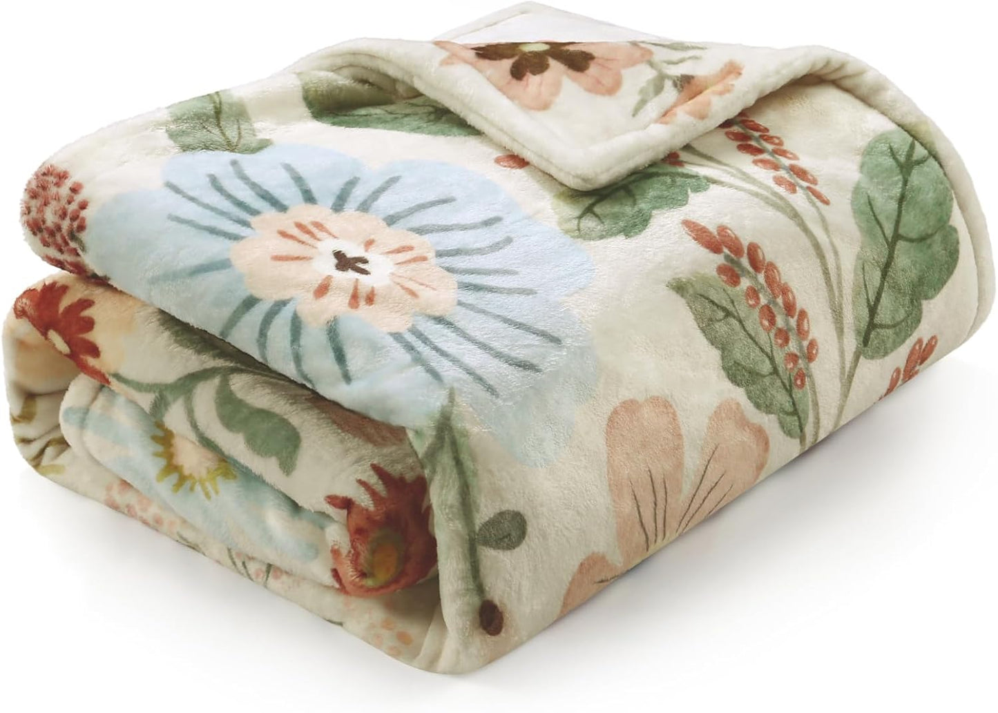 Lahome Floral Beige Soft Throw Blanket for Bed，Spring Botanical Aesthetic Blankets for Women Cute, Thick Warm Cozy Throws for Girls Sofa Chair Home Decor, Beige 50''x60''