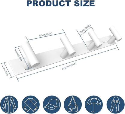 VAEHOLD Hat and Coat Wall Mount Rack - Hooks for Robes, Bags, Keys, and Towels - Bathroom Towel Hanger Organizer (White, “T“ Shape 4 Hooks 2 Pack)