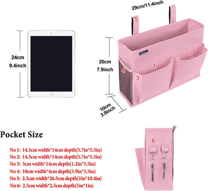 Surblue Caddy Hanging Organizer Bedside Storage Bag for Bunk and Hospital Beds, Pink, Small