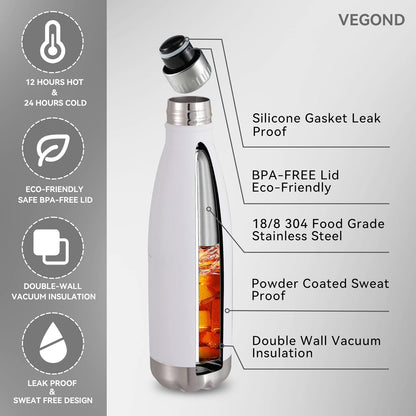 VEGOND 17oz Stainless Steel Water Bottles Bulk, Reusable Metal Sports Bottle Keeps Drink Hot and Cold, BPA Free Double Wall Vacuum Insulated Cola Shape Bottles for Camping, Gym, 4 Pack