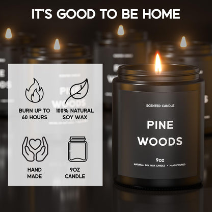 Pine Woods Candle, 9oz Scented Candle for Men, Scented Candles for Home, Gifts for Men, Personalized Blessing Minimalist Men's Gifts