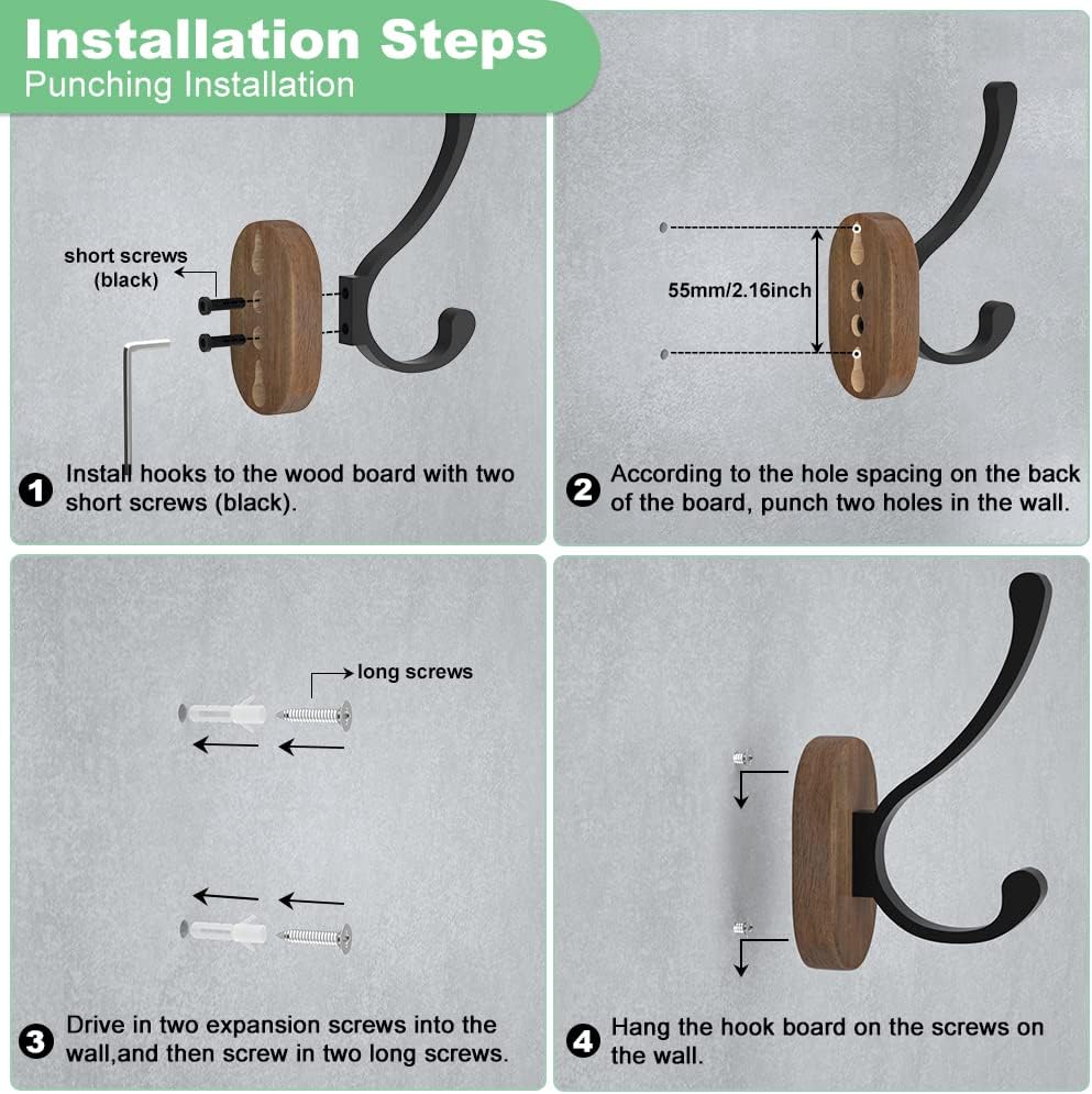 Wall Hooks for Hanging Coats - 4 Pack Coat Hooks Wall Mounted, Wood Coat Hooks for Wall, Bussdis Single Metal Hooks for Hanging Hats, Keys, Towel, Robe, Purse, Jackets, Decorative Livingroom, Bathroom