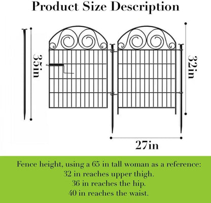 Tall Garden Fence with Gate, 32 Inch(H) 2 Panels Total Length 4.4 Ft Dog Fencing Outdoor, Decorative Fences for Garden, Dog Digging Fence│Patented