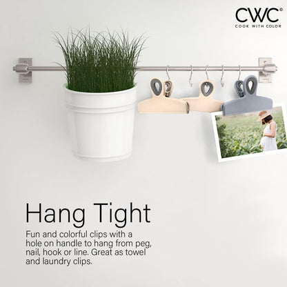 COOK WITH COLOR Bag Clips - Heavy Duty Chip Clip and Refrigerator Magnet Clips for Food Storage with Air Tight Seal Grip, Pink and Grey, Pack of 4 Large Clips