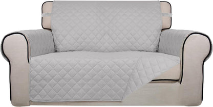PureFit Reversible Quilted Sofa Cover, Water Resistant Slipcover Furniture Protector, Washable Couch Cover with Non Slip and Elastic Straps for Kids, Dogs, Pets (Loveseat, Light Gray/Light Gray)