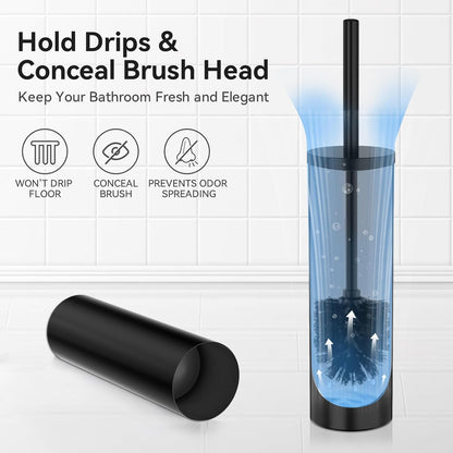 DOWRY Toilet Brush and Holder for Bathroom Storage Organization Deep Cleaning Covered Brush Cleaner Black Toilet Brush with 2 Brush Holders,Black Round