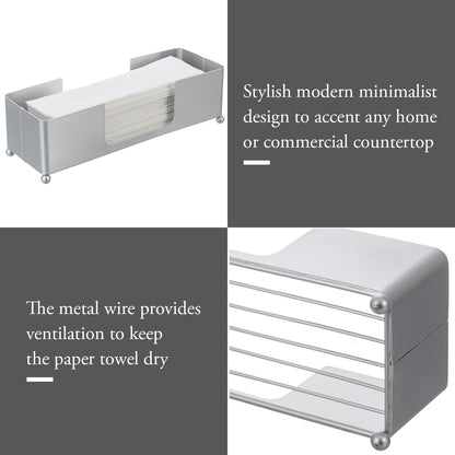 MyGift Metal Tabletop Folded Hand Towel Holder, Modern Silver Tone Commercial Countertop Tissue Dispenser Tray for Trifold, C-Fold and Z-Fold Towels, Set of 2