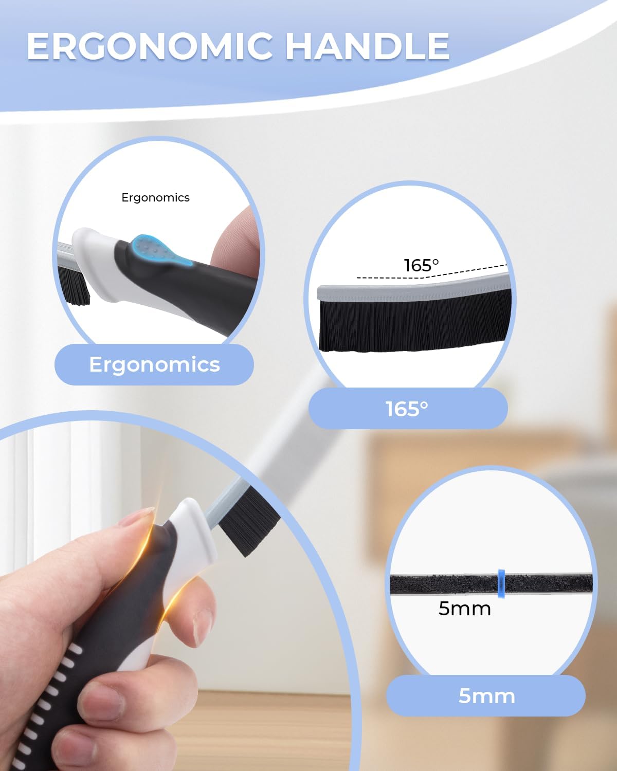 Crevice Cleaning Brushes, Scrub Brush for Hard to Reach Small Space, Home Essentials, Cleaning Supplies, Cleaning Tools for Household Use, Bathroom, Shower, Kitchen, Toilet, Window (3, Blue)