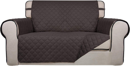 PureFit Reversible Quilted Sofa Cover, Water Resistant Medium Slipcover Furniture Protector, Washable Couch Cover with Non Slip Foam and Elastic Straps for Kids, Pets (Loveseat, Chocolate/Chocolate)