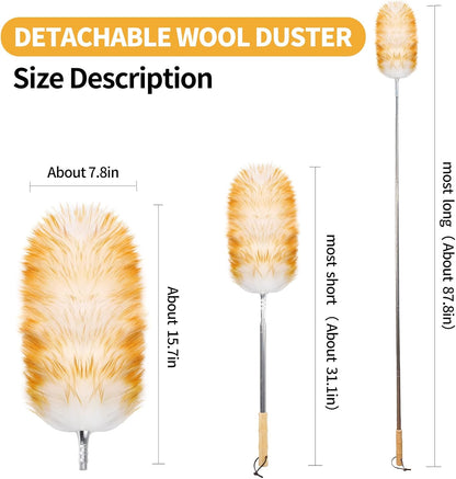 Feathers Duster,Long Telescoping Lambswool Dusters with Stainless Steel Extension Pole Up to 87.8" for Cleaning High Ceiling Fan, High Ceilings,Furniture,Hard to Reach Areas