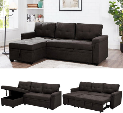 Naomi Home Transform Any Space: Sleeper Sectional Sofa with Convertible Sofa Bed & Inviting Chaise. Find Tranquil Comfort with Stress-Relieving Design & Durable Cushions - Espresso/Velvet