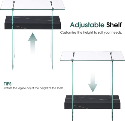 ivinta Glass Console Table with Storage, 31.5'' Modern Narrow Sofa Table for Small Space with Natural Wood Shelves for Living Room, Hallway, Foyer, Bedroom 5103 (Black)