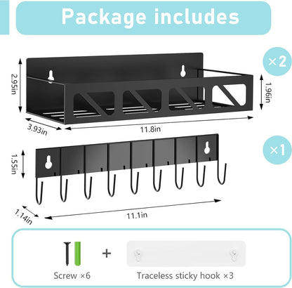 Magnetic Spice Rack Organizer for Fridge Seasoning Organizer for Kitchen storage with Screw or Adhesive Hanging,Magnetic Shelf with Hook for Refrigerator and Oven (2pack)