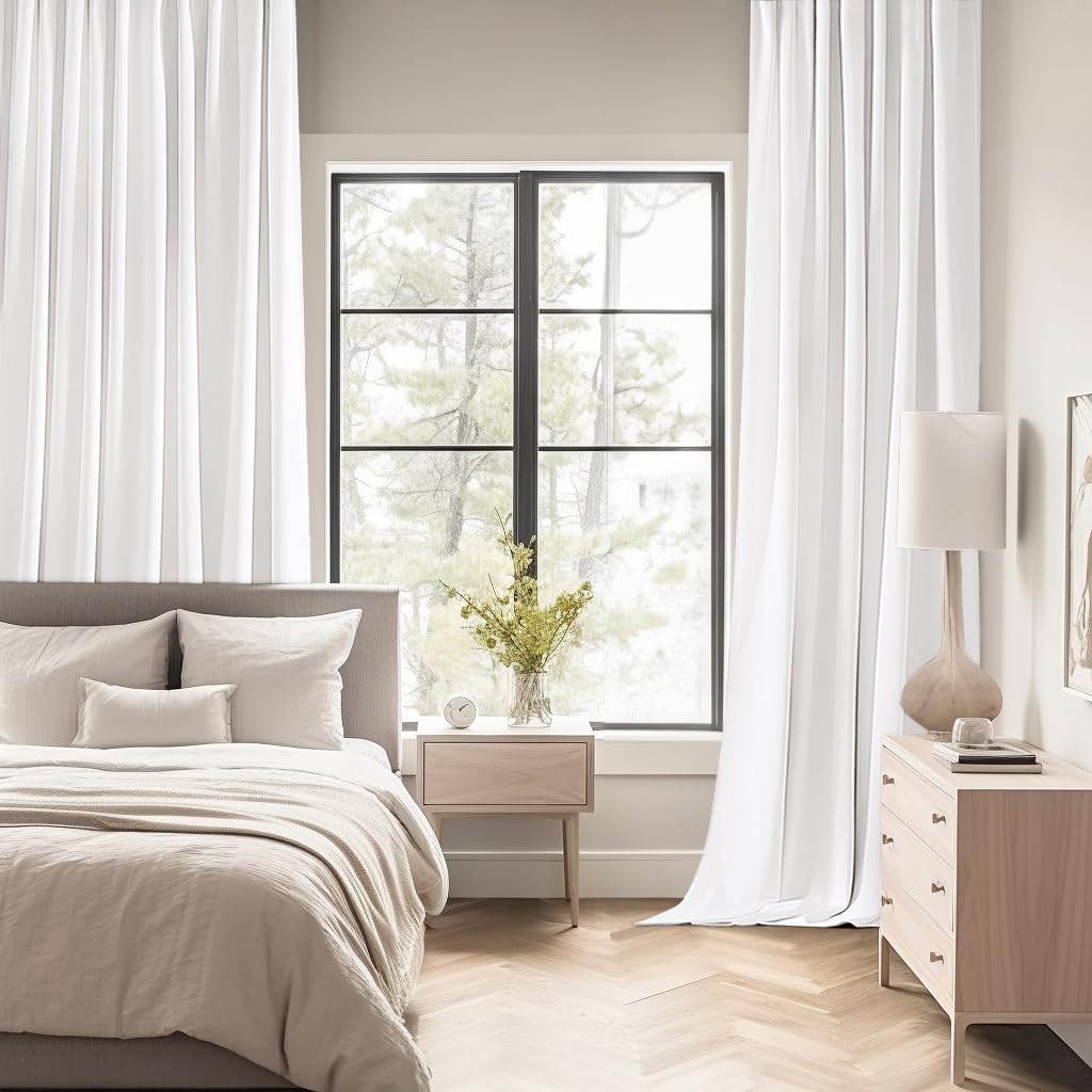 MIULEE Pure White Back Tab Blackout Curtains 84 Inch Length 2 Panels Set for Living Room Bedroom Privacy, Rod Pocket/Pinch Pleat Thermal Insulated Room Darkening Pleated Light Blocking Drapes