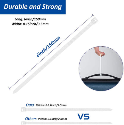 Strong Back-Glue Self Adhesive Cable Zip Tie Mounts Kit - 50 Set Cable Management Clips with 6" Zip Ties, Wire Holders - Outdoor Sticky Wire Organizer Clips-White