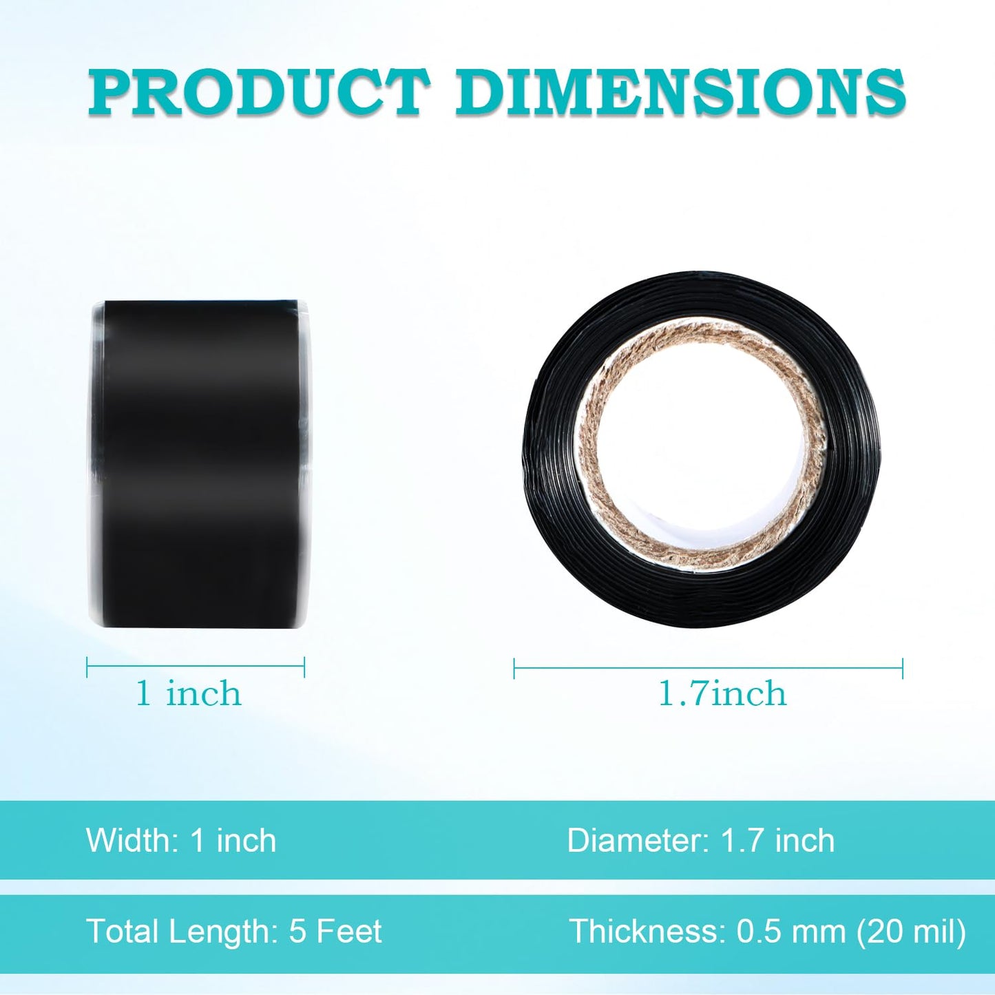 Self Fusing Silicone Tape 2 Rolls 1 in x 5' Black Waterproof Rubber Leak Proof Sealing Rubber Self-amalgamating Tape for Emergency Hot and Cold Water Pipe Repairs and Tool Fixation